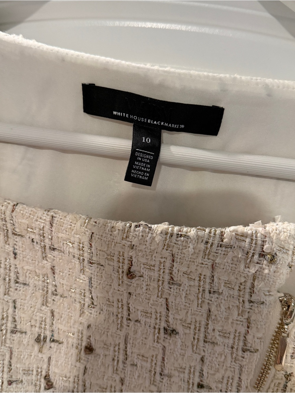 NWOT White House Black Market Cream Tweed Puff Sleeve Top - Picture 7 of 7